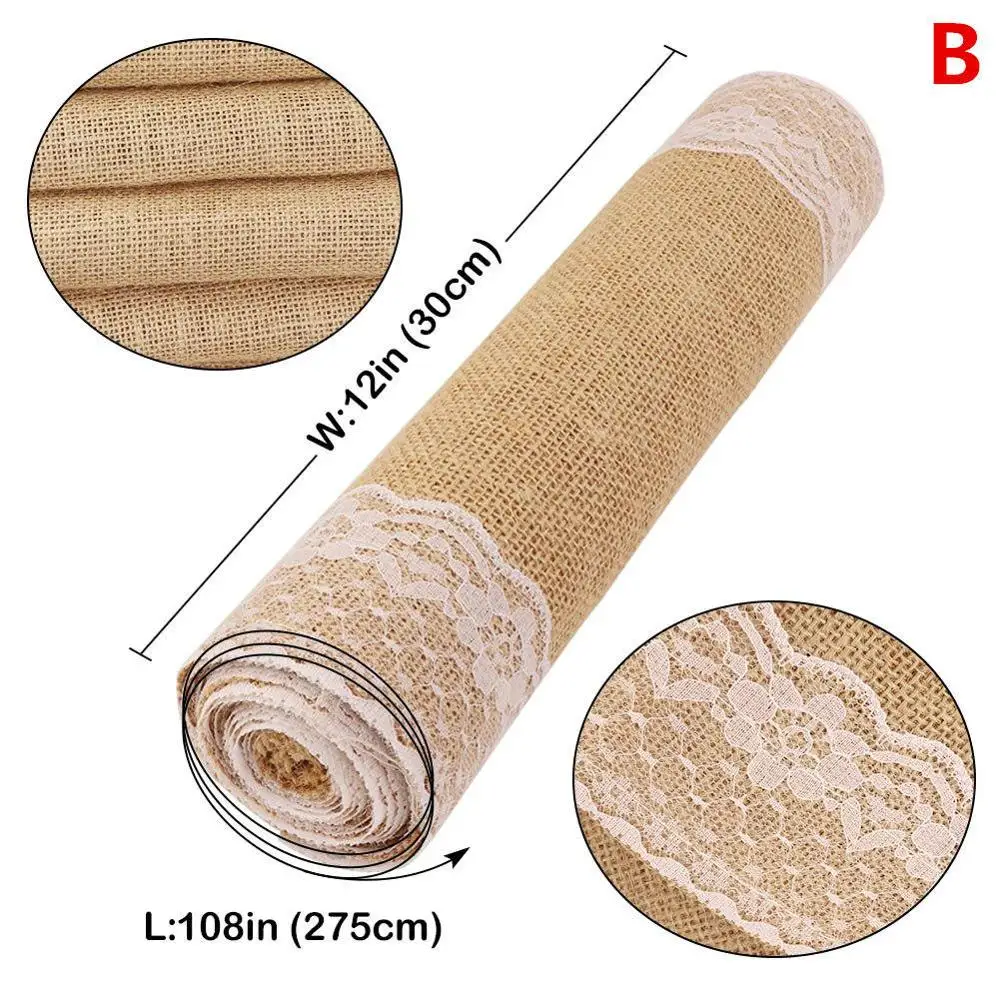 B OurWarm 275x30 см из натуральной мешковины настольная дорожка для свадьбы Белое кружево крючком джутовый льняной столовый дорожка s столовая гостиничные принадлежности - Цвет: B