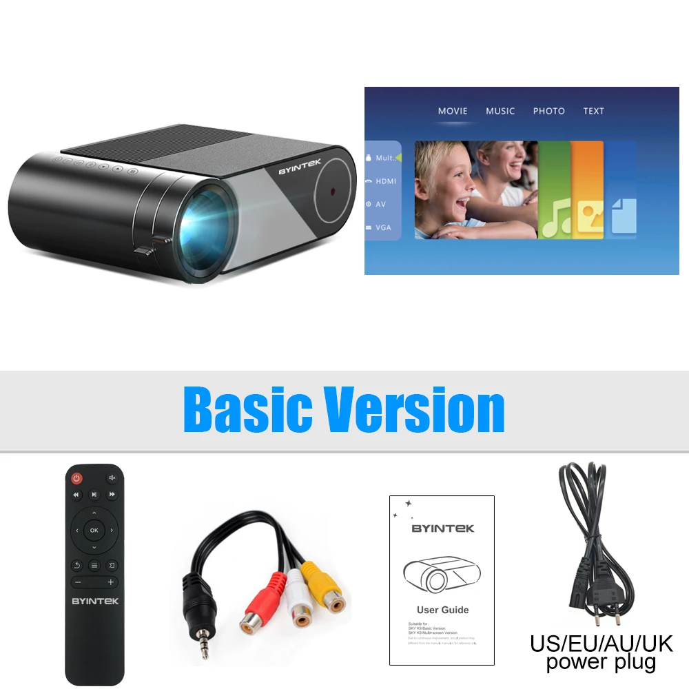 K9 Basic Version 720P 1080P светодиодный портативный микро домашний кинотеатр HD мини-проектор BYINTEK SKY K9(опционально мульти-экран для Iphone Ipad Phone Tablet - Цвет: K9 Basic Version