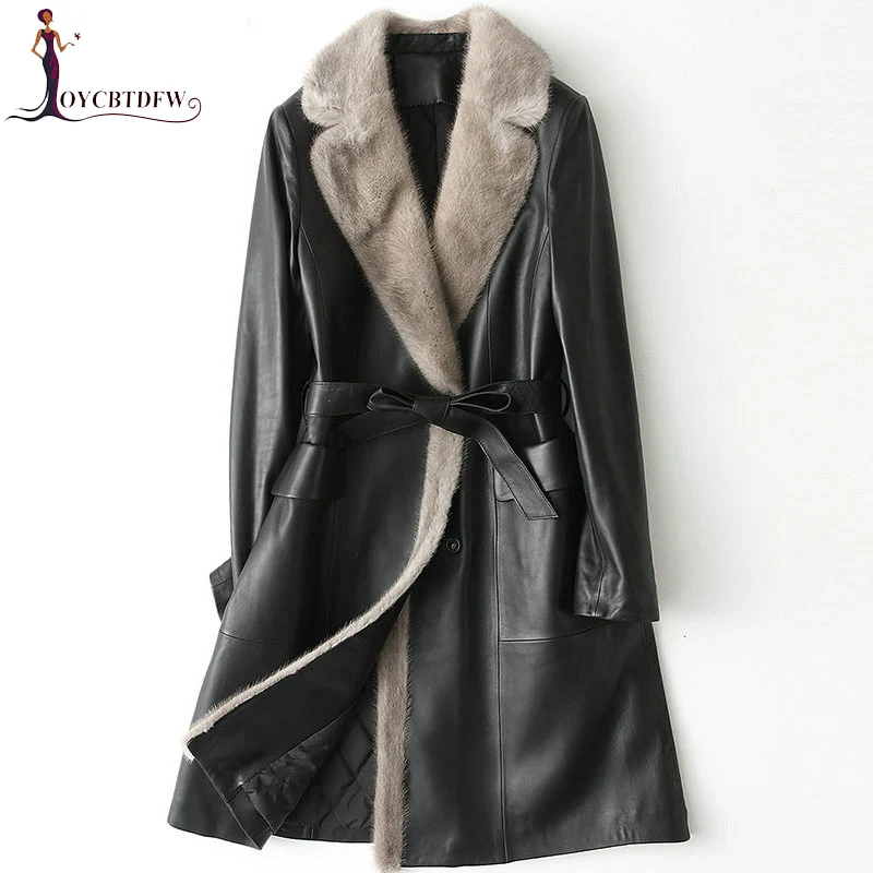 Женская куртка из натуральной кожи 2018 Осенняя Новая модная Парка женская теплая