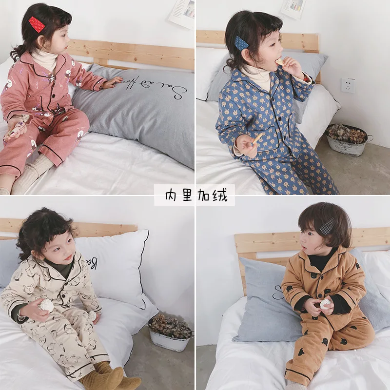 Зимние Детские комплекты теплой одежды из мягкого флиса с милым рисунком