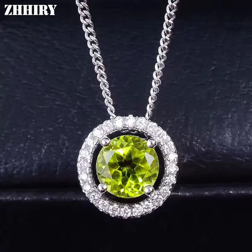 ZHHIRY Women Real Natural Peridot Gemstone Solid 925 Sterling Silver Necklace Pendant For Ladies and girls Genuine Fine Jewelry zhhiry women jewelry sets natural red garnet gem stone genuine 925 sterling silver ring pendant chain