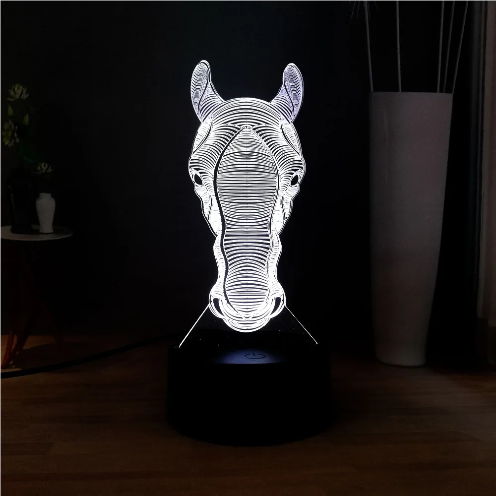 Милая голова лошади 7 видов цветов Изменение 3D детская комната иллюзия RGB