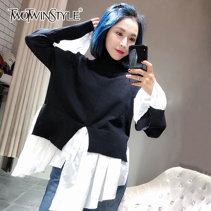Свитер TWOTWINSTYLE Женский с высоким горлом и рукавами-фонариками весенний