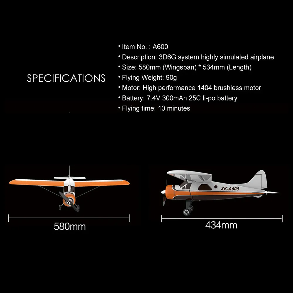 XK DHC-2 A600 4CH 2 4 г бесщеточный мотор 3D6G для дистанционно управляемого летательного