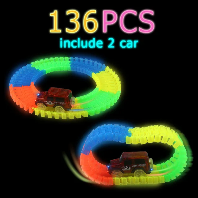 136 pcs with 2car Светящийся гоночный трек изгиб Flex вспышка в темноте сборки гибкий игрушечных автомобилей/165/220/240 шт светящийся гоночный трек Набор DIY головоломки игрушки - Цвет: 136 pcs with 2car