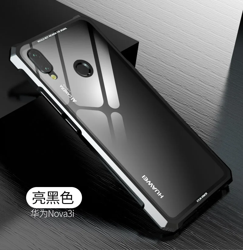 OMEVE для huawei Nova 3 чехол Nova 3i чехол задняя крышка с рельефным рисунком в металлической рамке, с уровнем твердости 9H прозрачный закаленное Стекло задняя крышка бампер чехол s для P Smart плюс - Цвет: Nova 3i Black