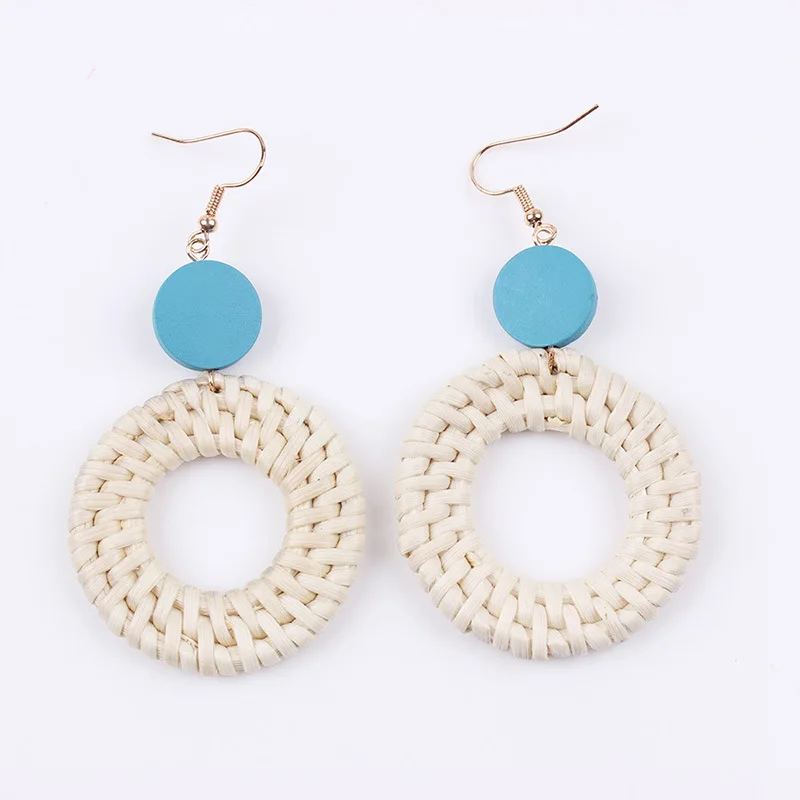 Rattan Drop Earrings Korean Round Pink Women Long Dangle Earring Fashion Pendientes Mujer Moda Trendy Jewelry Kolczyki | Украшения и