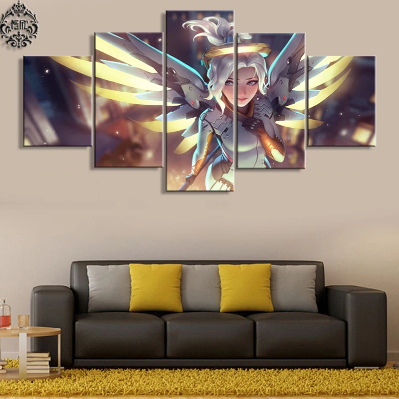 Картина на холсте 5 панелей настенное искусство Overwatch Постер для игры милосердия