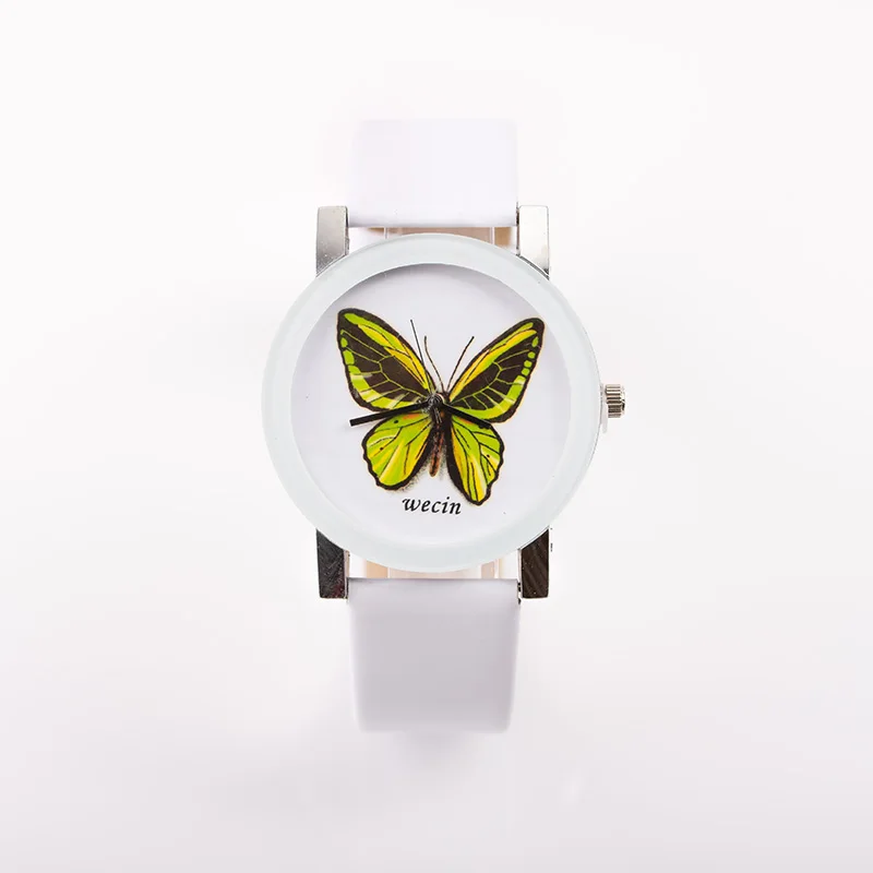 Модные 40 мм белые часы с бабочкой Дамский кварцевый резиновый ремешок для часов