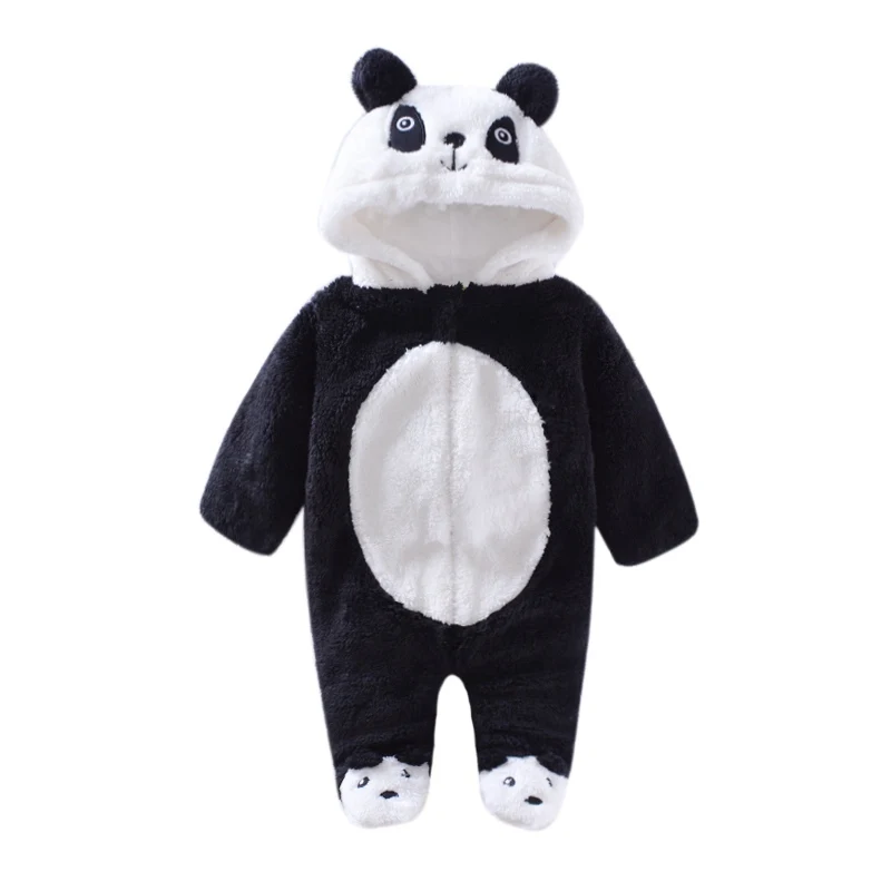 Зимние/Осенние теплые детские ползунки комбинезоны с изображением медведя/панды