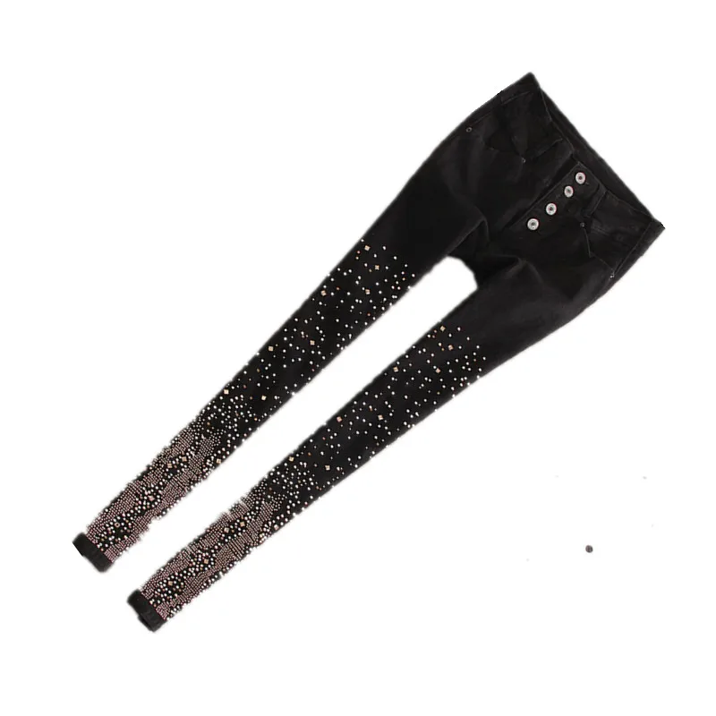 New 2019 Women Fashion Diamond Jeans Casual Denim Pants Woman Skinny Trousers Elastic Pencil lager Size jeans | Женская одежда