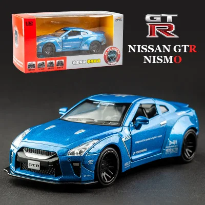 KIDAMI 1:32 AMG Nissan GTR литье под давлением модель автомобиля игрушечные машинки оттягивающийся автомобиль со звуком светильник Коллекция подарков для детей и взрослых для мальчиков - Цвет: Blue-Gift Box