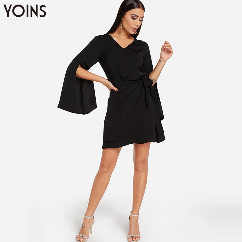 YOINS 2020 женское платье осень лето Vestidos на шнуровке сексуальное v образный вырез