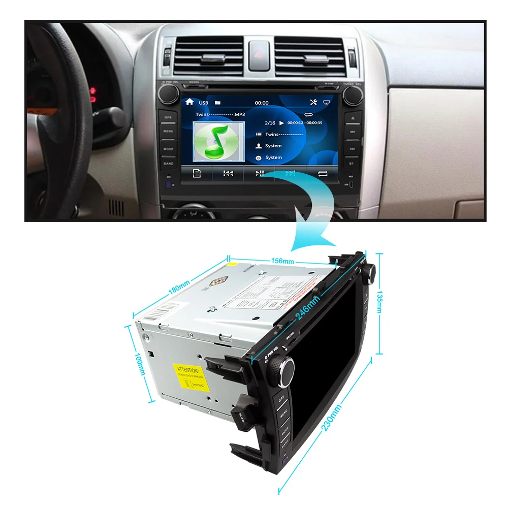Автомагнитола Eunavi 2 din с dvd плеером и gps навигацией для Toyota Corolla 2007 2008 2009 2010 2011 8