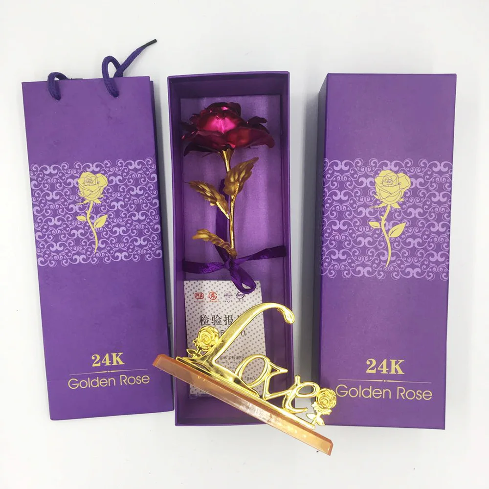 Rose Gold 24k позолоченный цветок розы Юбилей Валентина жена романтический подарок на день рождения - Цвет: Rose Gold
