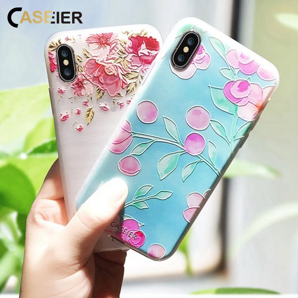 CASEIER 3D рельефный чехол с цветочным узором для iPhone X 5 S SE рельефная мягкая задняя