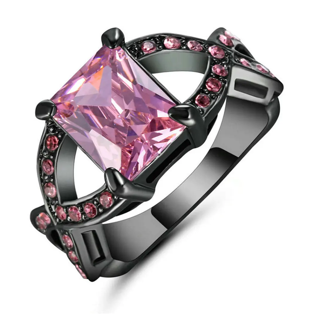 Большое розовое кольцо черного золота с фианитом размер 8 очаровательные - Фото №1