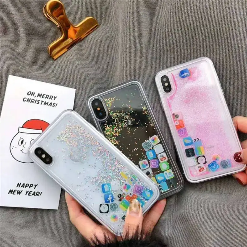 Чехол для телефона с динамической жидкостью прозрачный со стразами декоративная