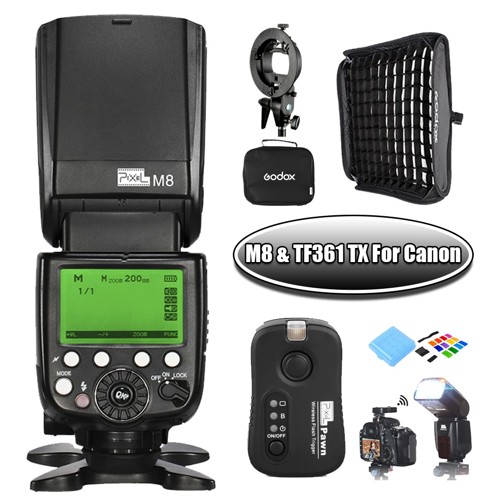Pixel M8 LCD Беспроводная Вспышка Speedlite с TF 361 триггером вспышки для Canon 1100D 750D 650D 600D 550D &
