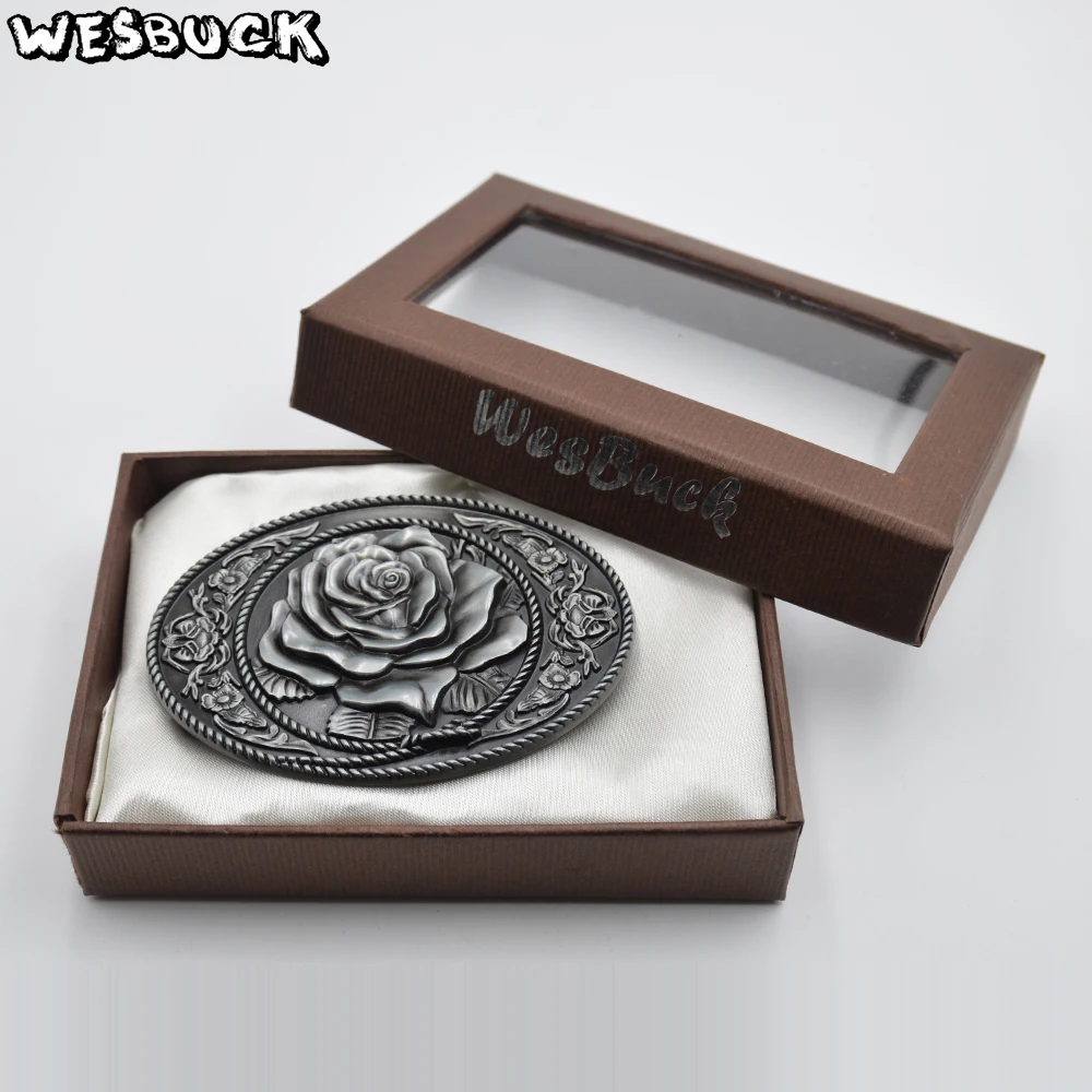 WesBuck Фирменная Пряжка Новинка Высокое качество 3D красные розы модная пряжка для
