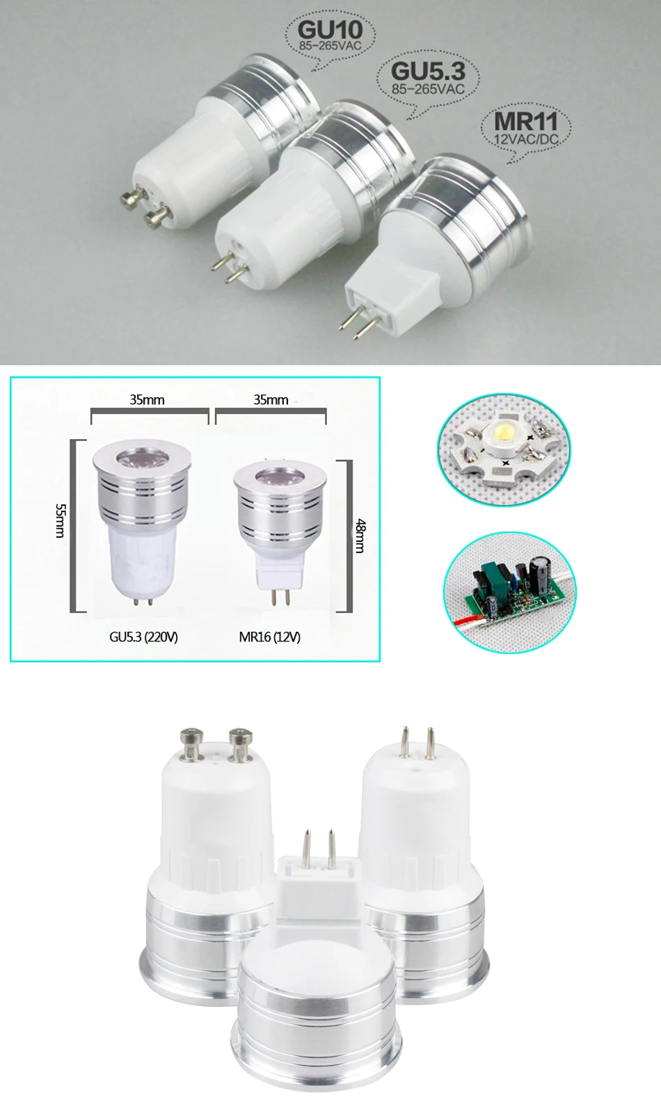 GU10 3W Светодиодный точечный светильник 12V MR16 MR11 светодиодный лампы AC/DC 12v затемнения светодиодный светильник GU4 лампы в форме свечи лампы светильник 35 мм мини чашка с прожектором светильник E27
