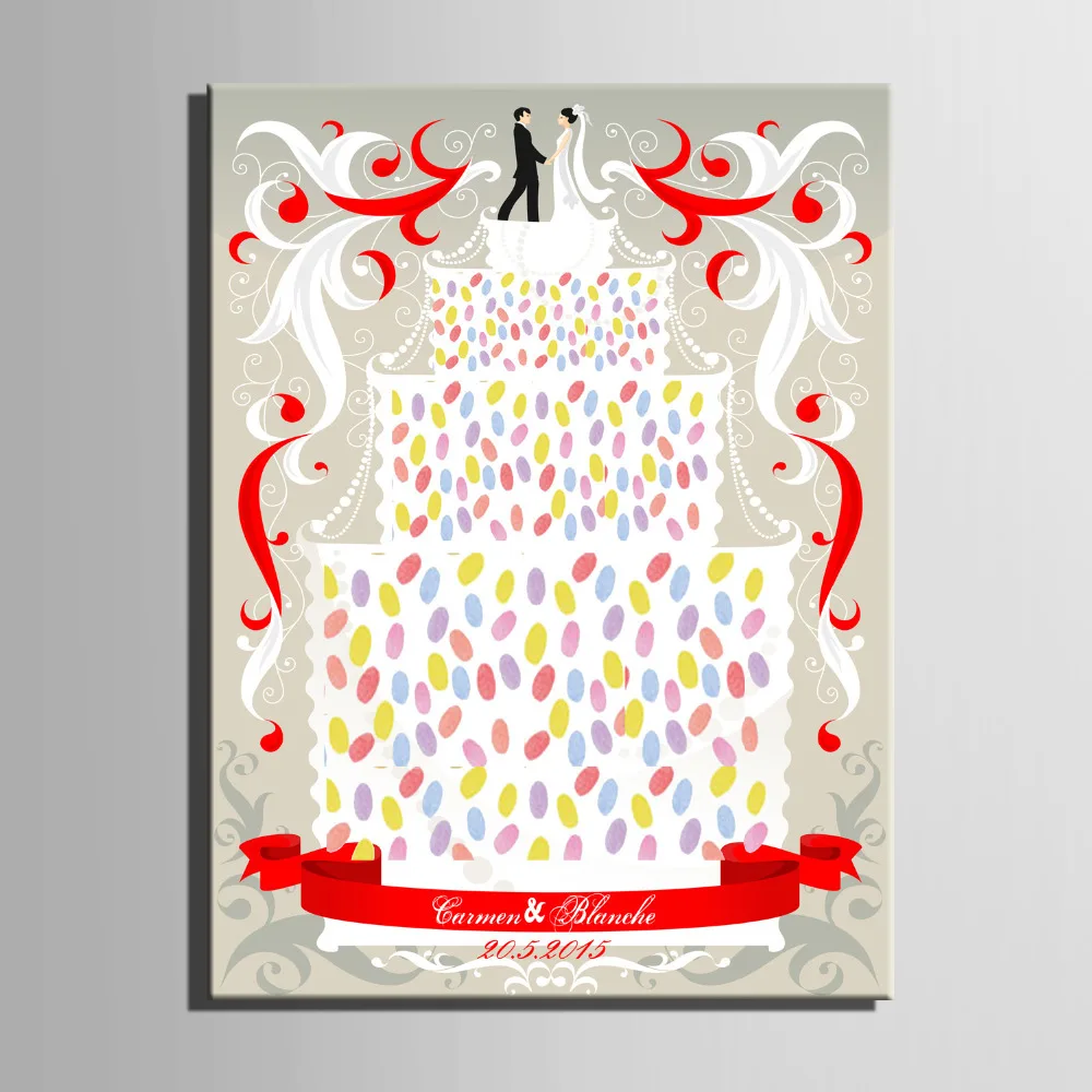 Отпечатков пальцев Дерево Подпись отпечатков парусина принт Свадебный Торт