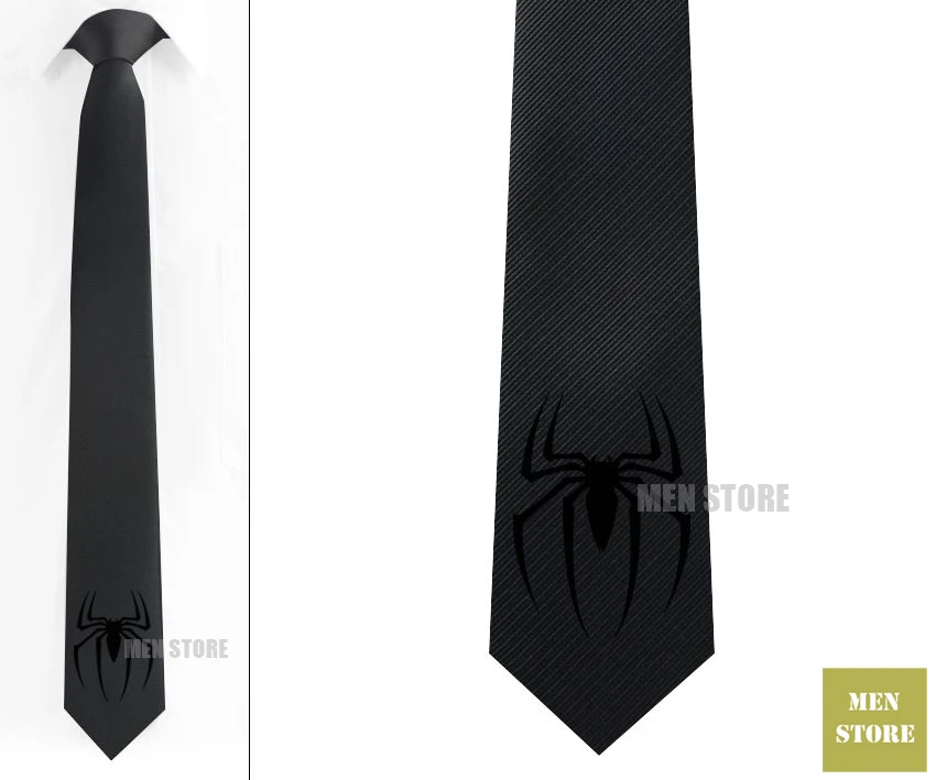 Black tie Black logo Герой Паук Символ Мужской Жаккардовый тканый тонкий узкий 2," галстук 6 см Галстук Свадебная вечеринка галстук для жениха запонки LK017M - Цвет: Black tie Black logo
