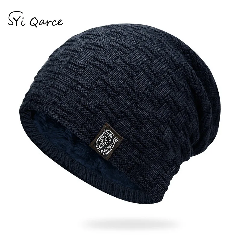 Navy SYi Qarce унисекс зимняя вязаная шапка плюс бархатная раста шапка Skullies Beanies Slouch шапка для женщин Мужская Уличная Лыжная Шапка NM463-67 - Цвет: Navy
