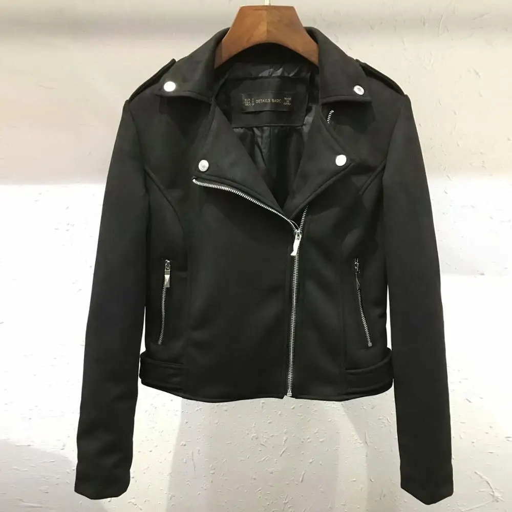 Modecrash, зимняя мотоциклетная куртка из искусственной замши, женская модная байкерская куртка-бомбер, верхняя одежда, женские пальто, женская одежда - Цвет: Black