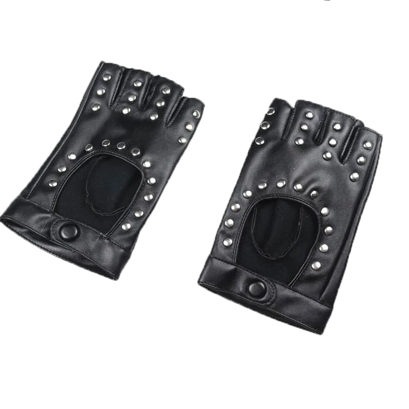 Перчатки Long Keeper из искусственной кожи с заклепками ремешком без пальцев|pu leather