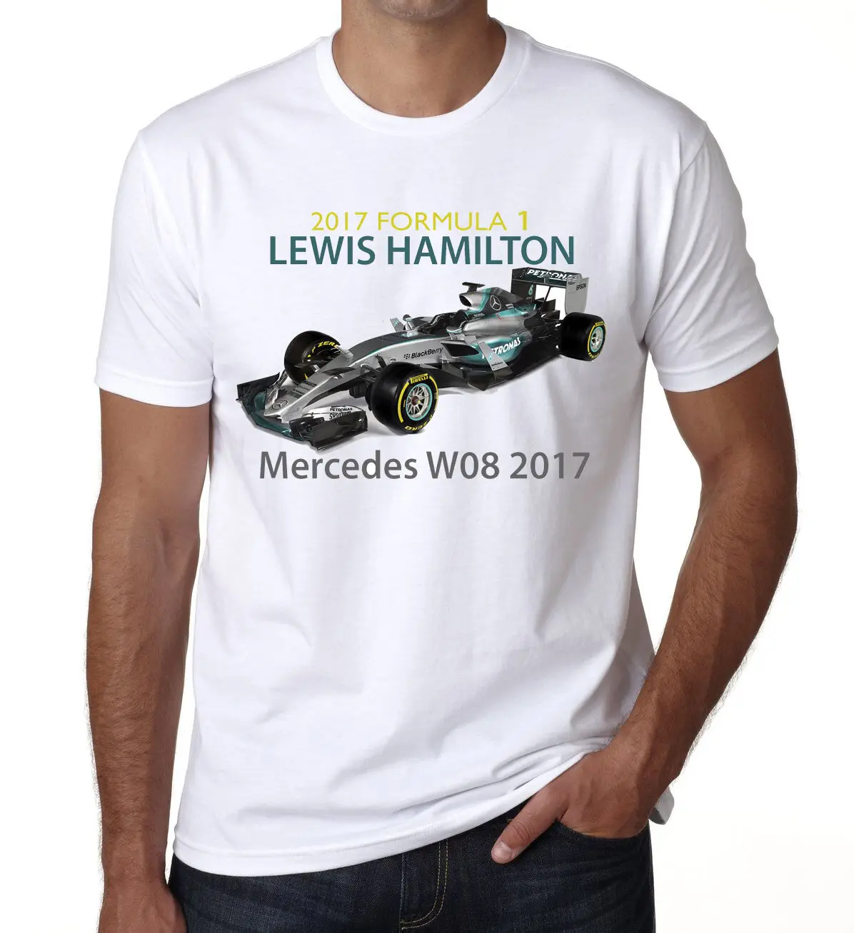 2019 крутая Мужская футболка Lewis Hamiltons Mercedes W08 Детская для вождения белая с