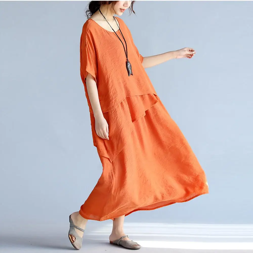 Женское длинное платье из хлопка и льна Johnature однотонное повседневное