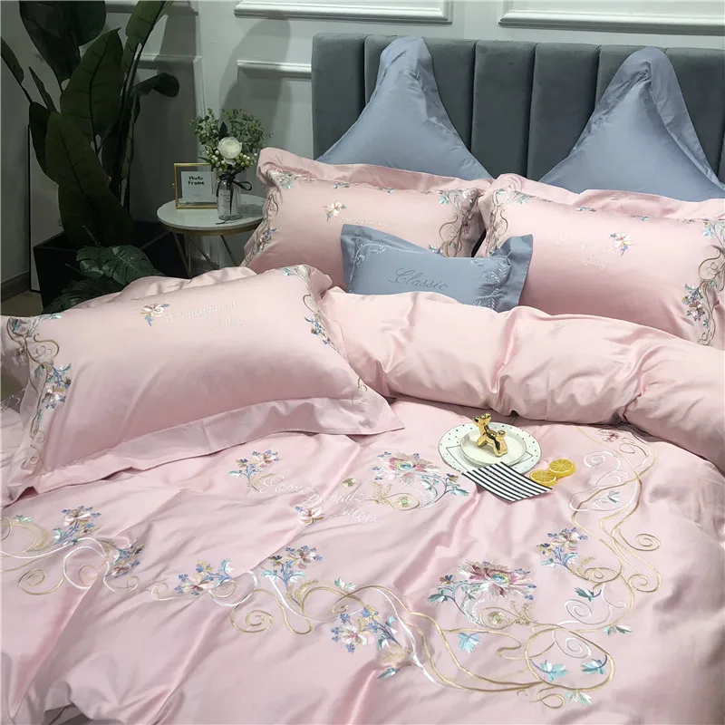 Little Daisy embroidery Bedding Sets girls Beddingset egyptian cotton Bed Linen Duvet Cover Bed Sheet Pillowcase/bed Sets 4/7pcs