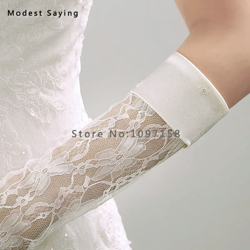 2 Pairs Fingerless Beaded Lace Wedding Gloves 2018 Opera Length Tulle Bridal Accessories detalles boda In Stock | Свадьбы и