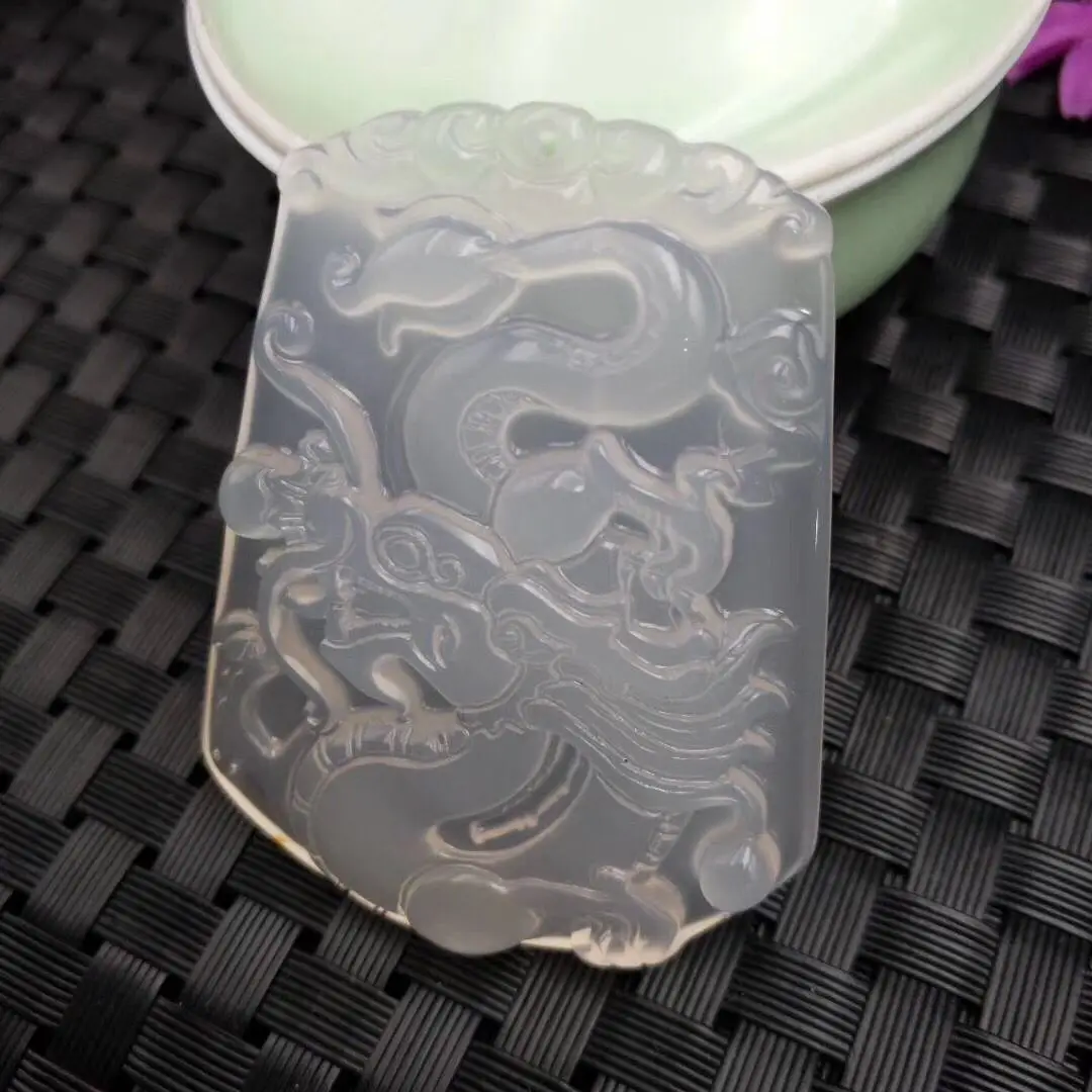 Koraba Fine Jewelry Unique Natural Chalcedony Agate Jade Icy White Pendant Chinese Dragon Free Shipping | Украшения и аксессуары