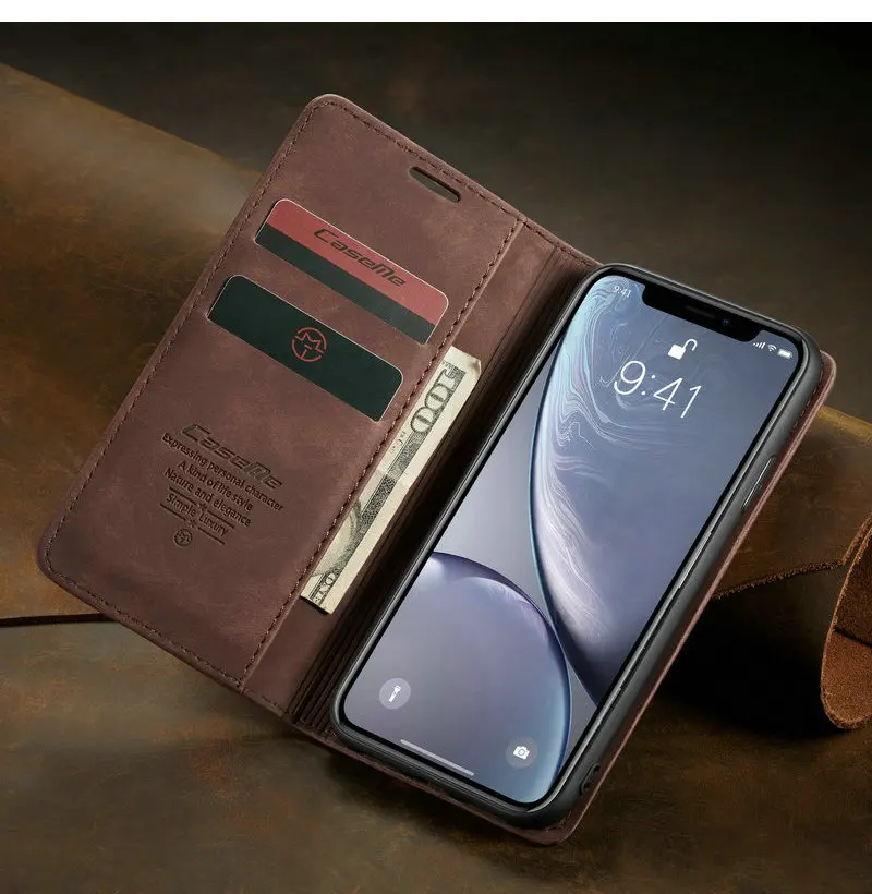 CaseMe ретро кожаный чехол для iPhone XR X Max 360 роскошный держатель карт на магнитах чехол-кошелек для iPhone X XS XR 8 7 6 6s Plus