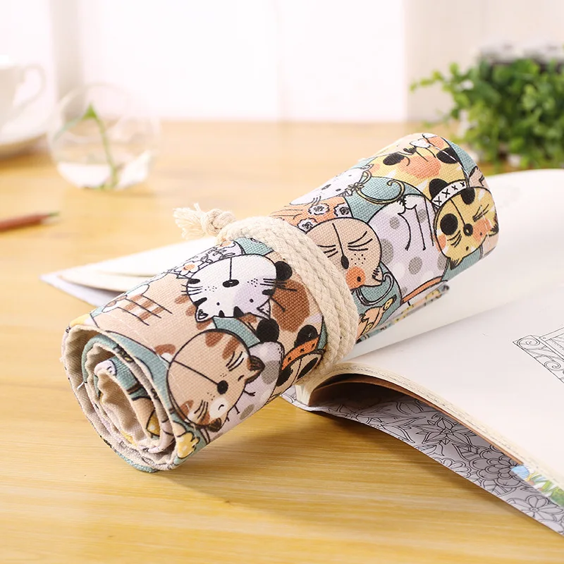 Чехол для карандашей с 24 отверстиями школьный холщовый чехол в рулоне цветной