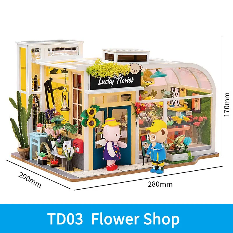 TD03 Flower Shop Robotime DIY миниатюрный деревянный кукольный домик с мебелью, строительные наборы, игрушки ручной работы для дропшиппинг - Цвет: TD03 Flower Shop