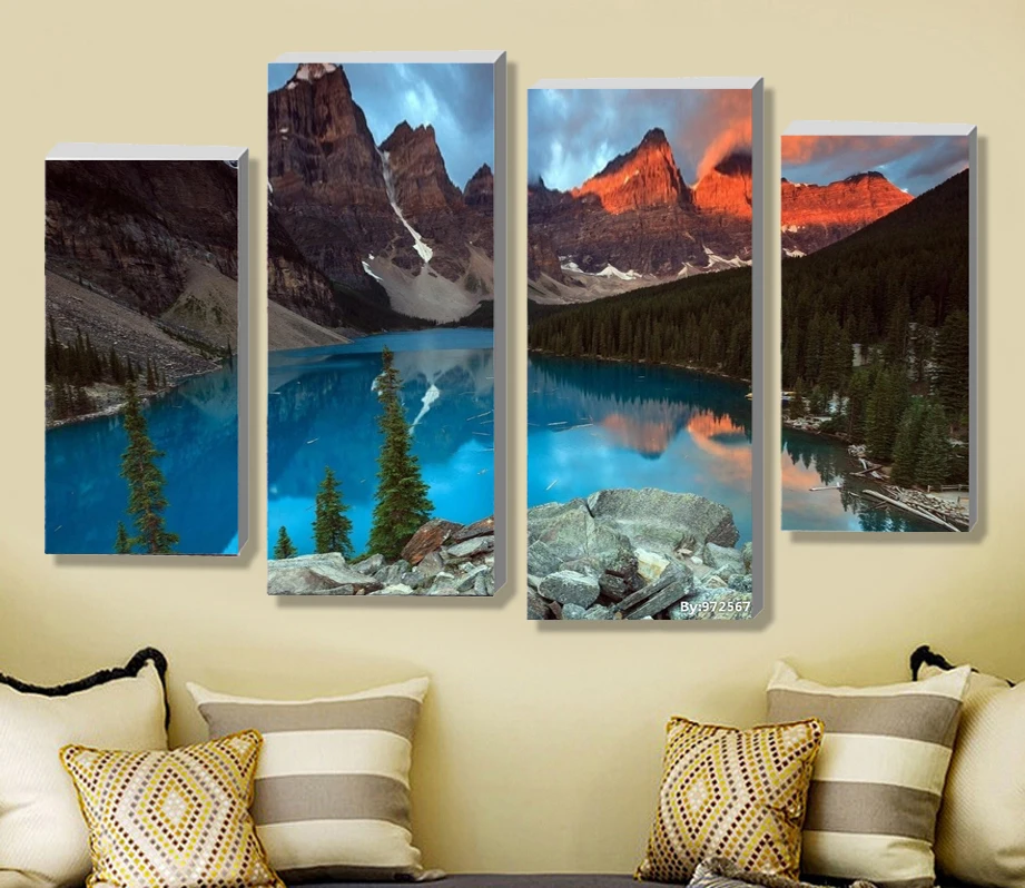 4 Панель наборы Красивый водопад пейзажная живопись цветы современные картины на