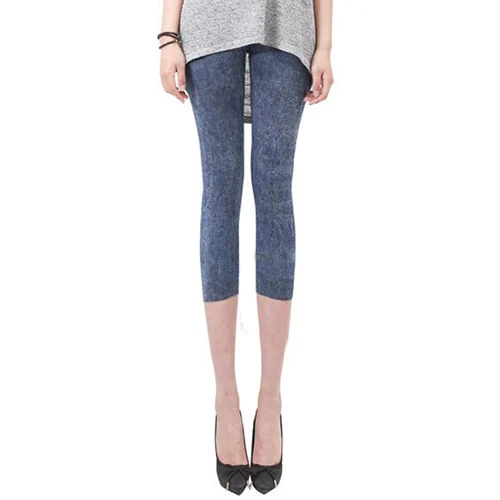 Style 2 Blue Хит сезона лето-весна, женские повседневные бесшовные леггинсы с имитацией ковбоя, Стрейчевые обтягивающие укороченные Леггинсы до середины икры, укороченные штаны - Цвет: Style 2 Blue