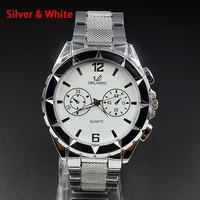 fashion wrist watch mens 2 dials style round metal alloy band quartz watches 7029