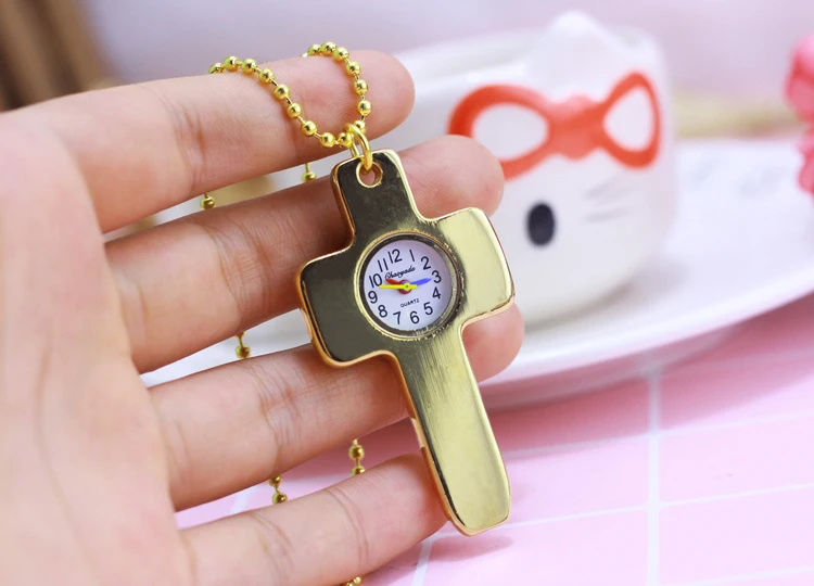 chaoyada Vintage gold Gothic Cross Model Necklace Pendant With Chain Quartz Pocket Watch Men Women Gift | Наручные часы