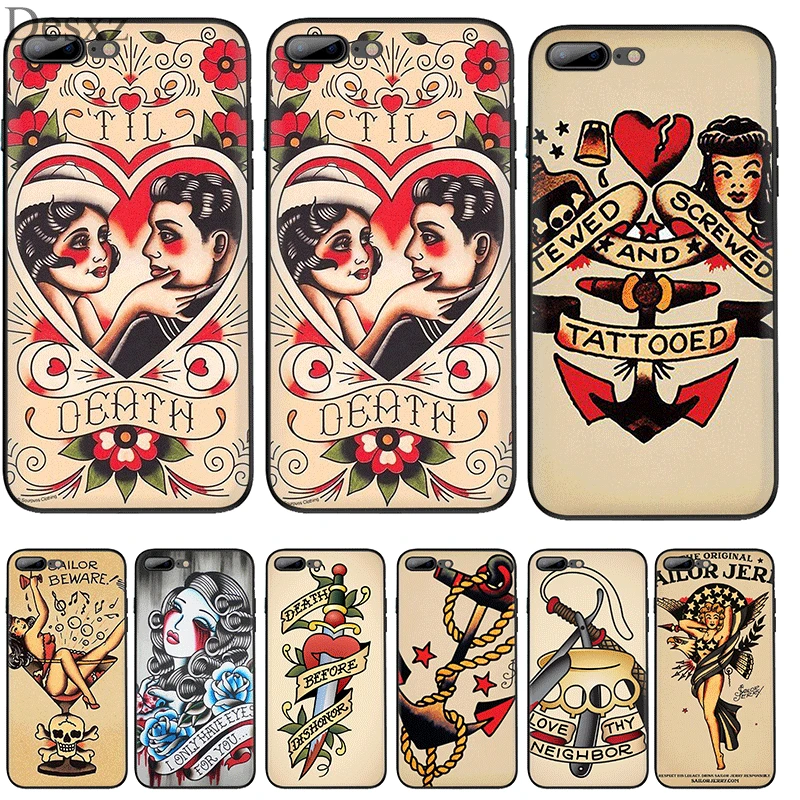 Силиконовый ТПУ чехол для телефона моряк Джерри тату 06 iPhone 11 Pro X XS Max XR 6 6s 7 8 Plus 5 5S SE