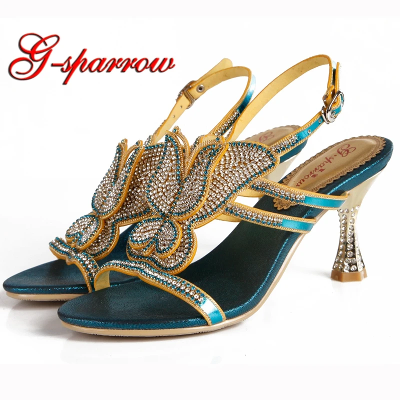 Женские летние босоножки обувь на высоком каблуке 3 дюйма цвет синий со стразами