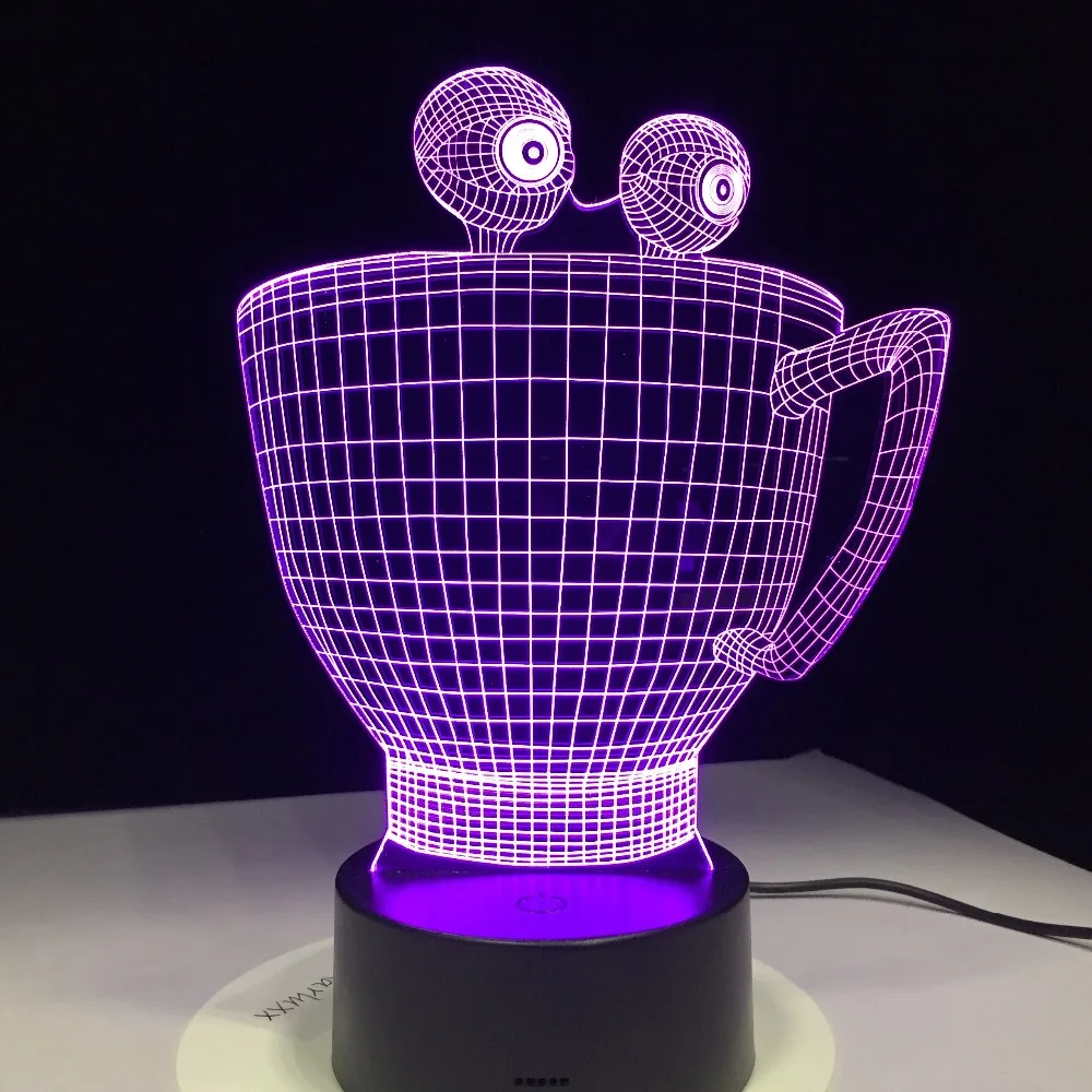 Мультфильм чашки 3D светодиодный светильник Новинка визуальный Декор Настольная