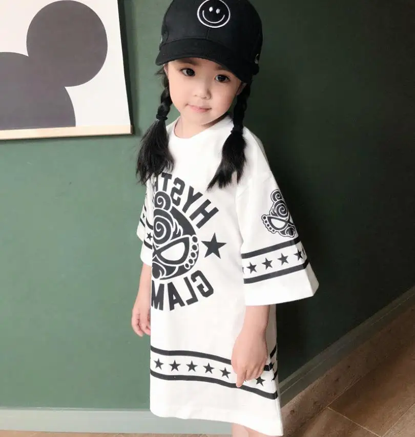 Длинные футболки с короткими рукавами и принтом Хлопковые рисунком для