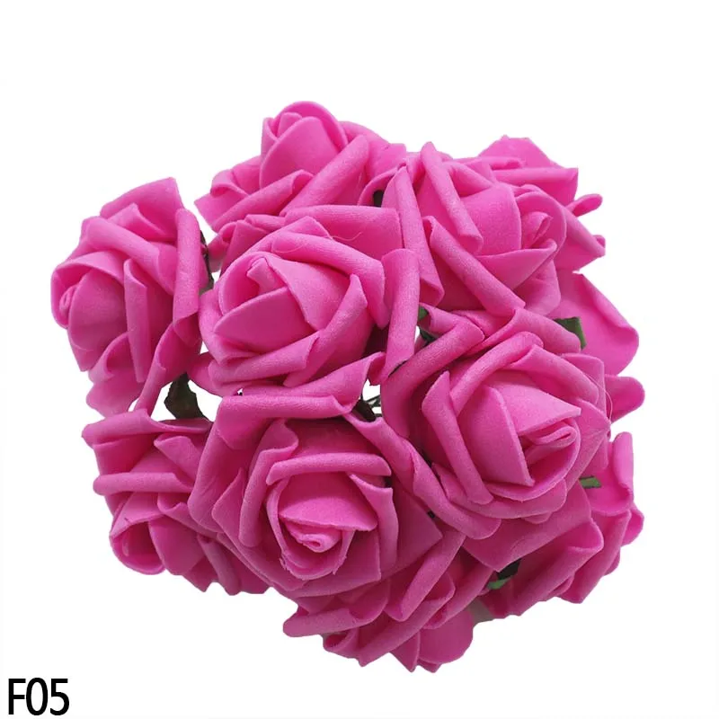 F05 20 шт 5 см ПЭ пена Роза с листьями букет искусственных цветов для свадьбы декоративный венок вечерние украшения DIY - Цвет: F05
