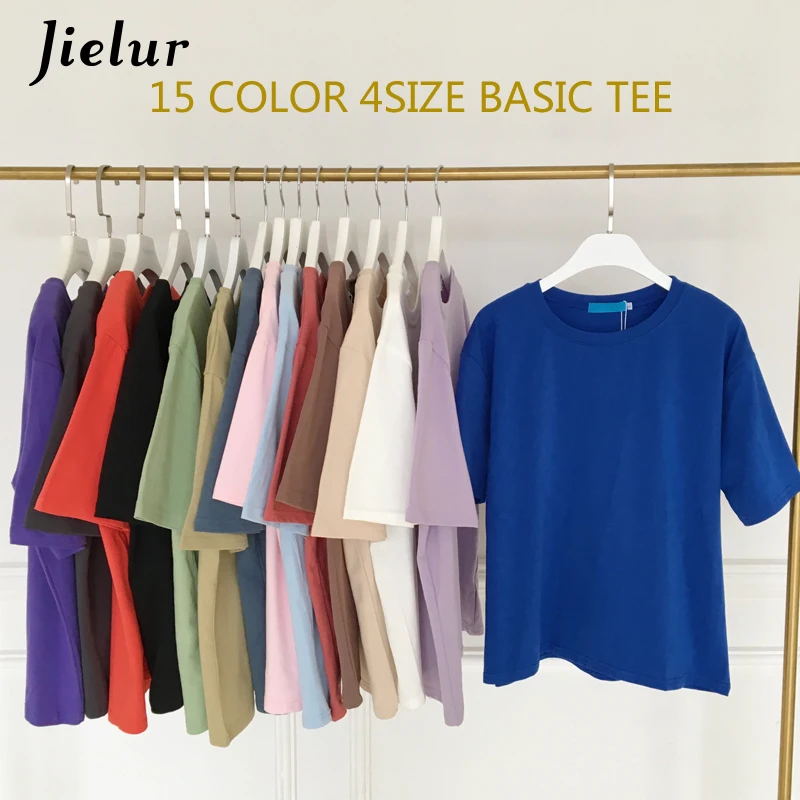 

Jielur 3PCS/LOT Tee Tops Female 15 Colors Basic Casual O-neck Tshirt Women Harajuku Summer Top Short Sleeve White T Shirt S-XL