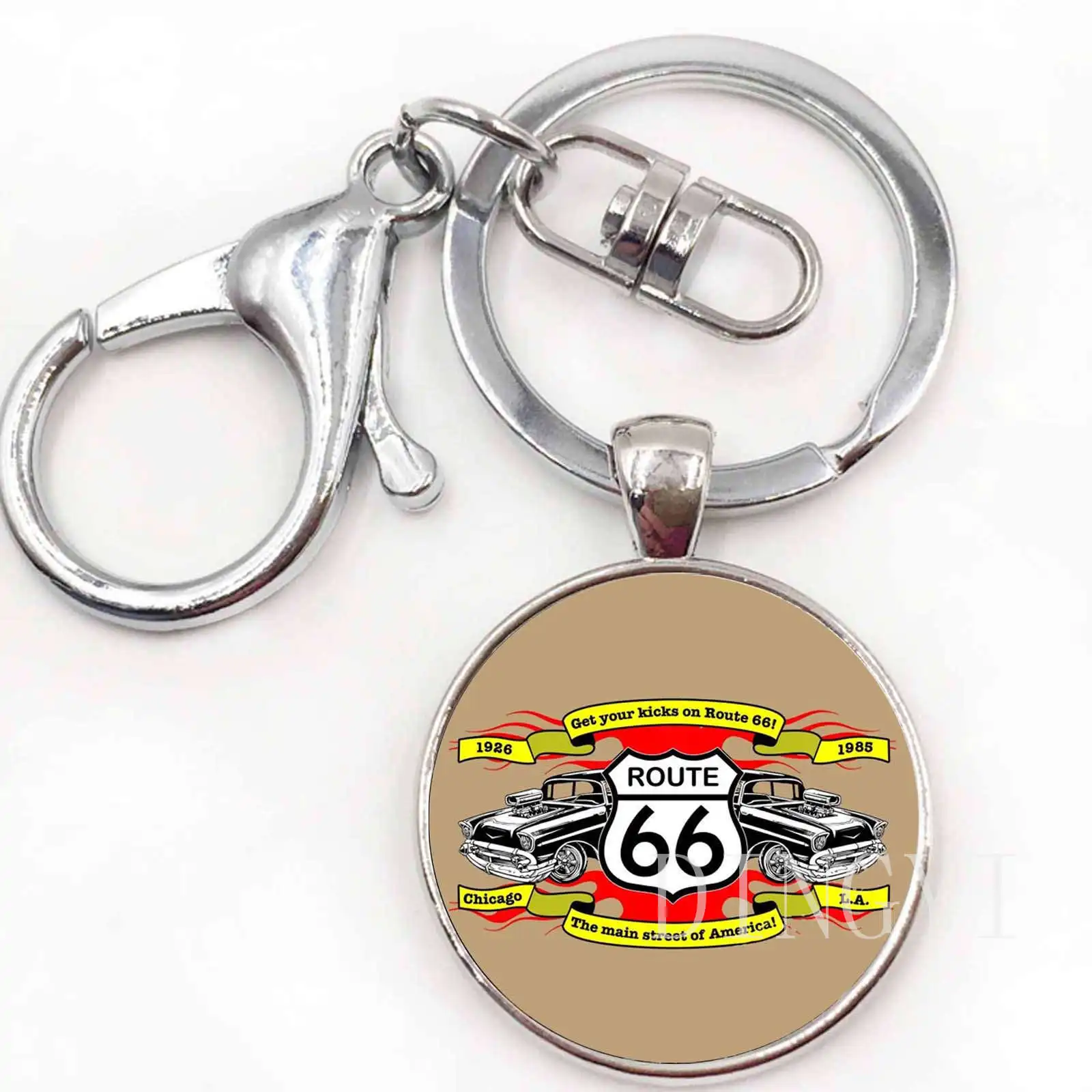 26 Route US 66 брелок стеклянные купольные украшения Серебро старинный Route 66 США кулон женские мужские брелки круглый ключ цепи в подарок - Цвет: 26