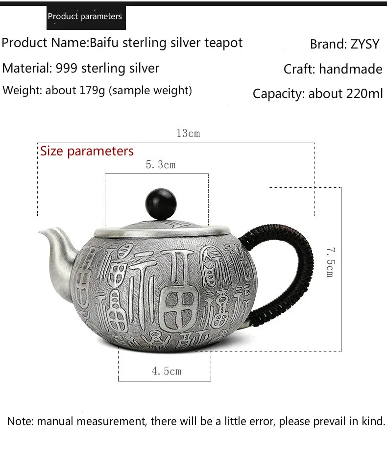 Чистое серебро изысканны teteapot чайники чайная чашка китайский чайный набор кунг